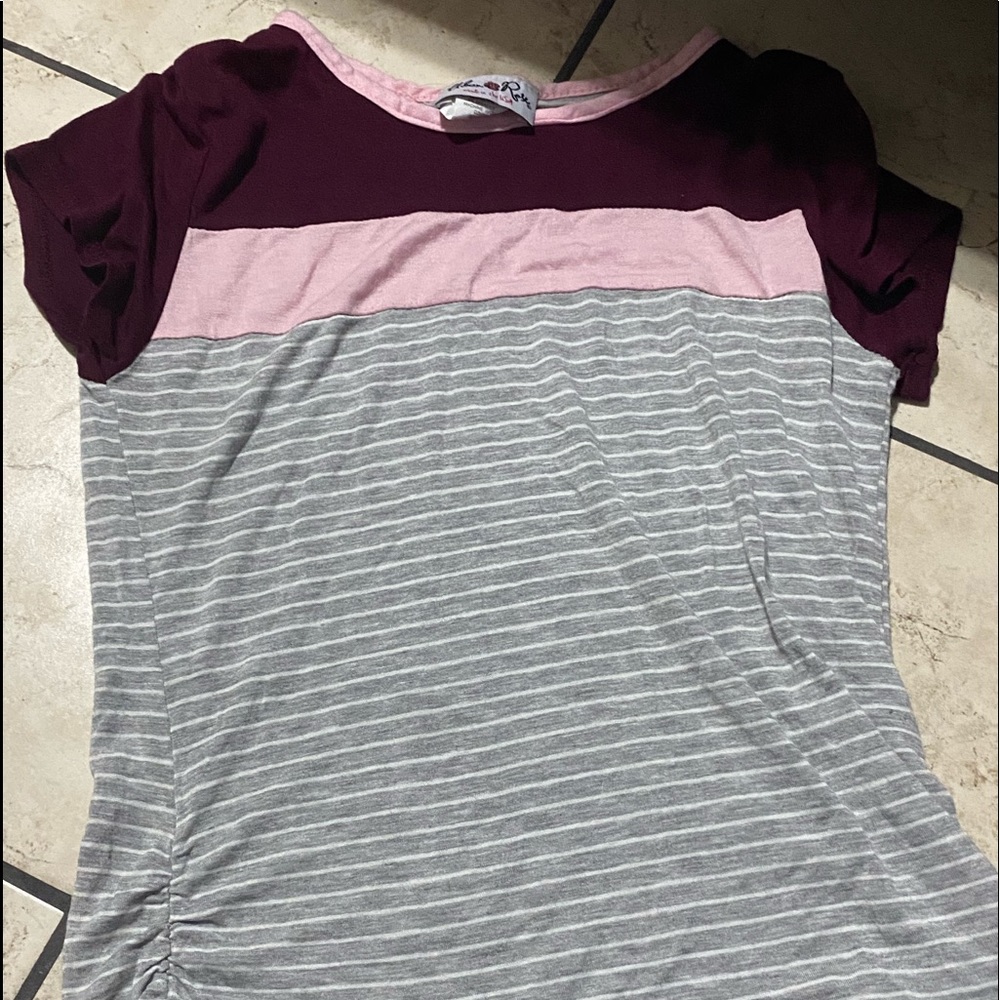 Red and Pink top with Gray stripes